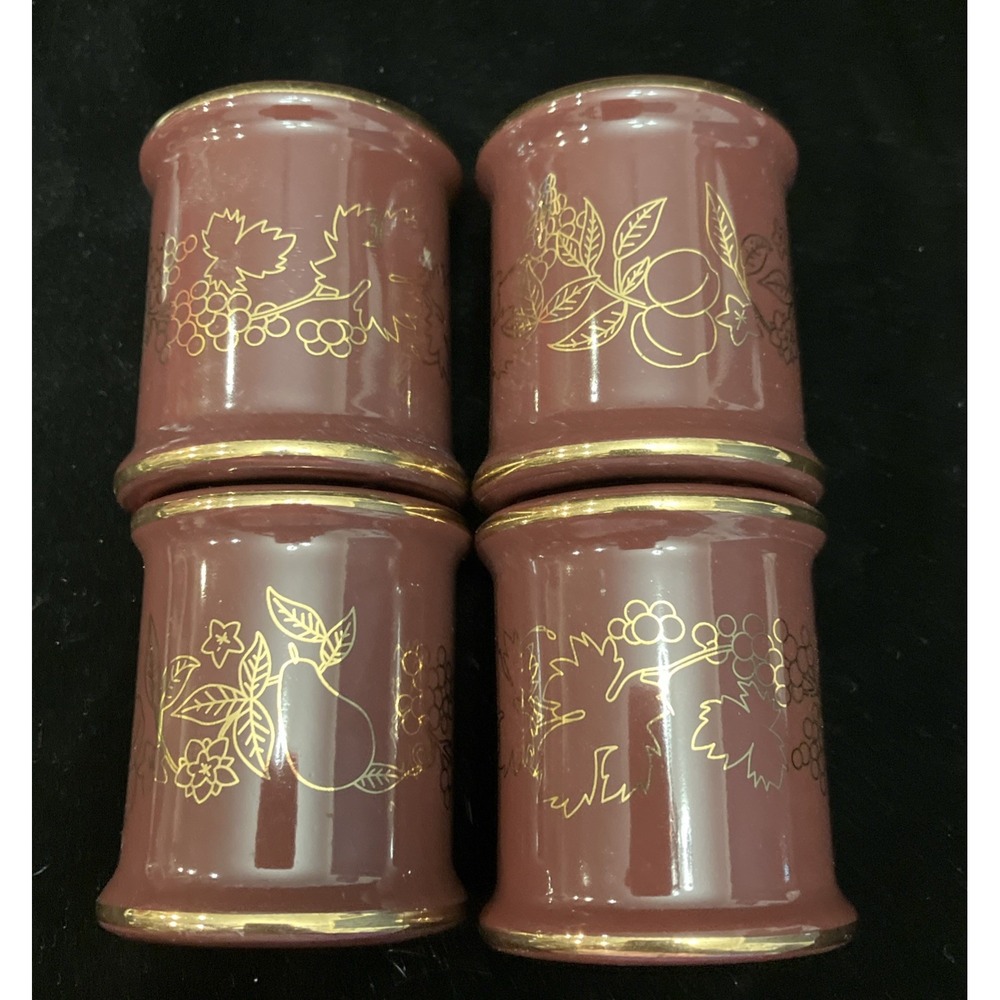 Napkin Rings Set of 4 Burgundy w Gold Gilt Trim Fruit Leaves Porcelain China